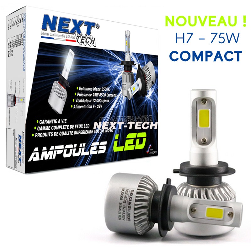 Ampoule H7 LED Blanc 8000K COB lampe ESS TECH® Mise a jour feu LED Auto Moto