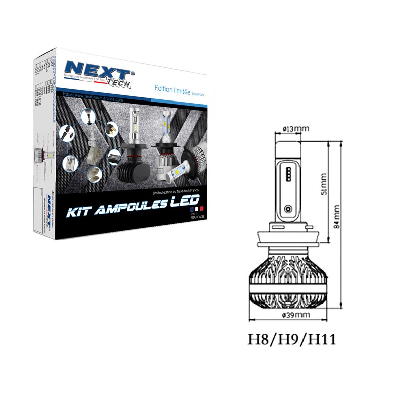 Ampoules LED ventilées H11 / H8 / H9 75W blanc - Next-Tech®